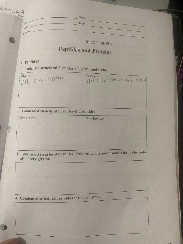 Solved A. Peptides 1. Condensed structural formulas of | Chegg.com