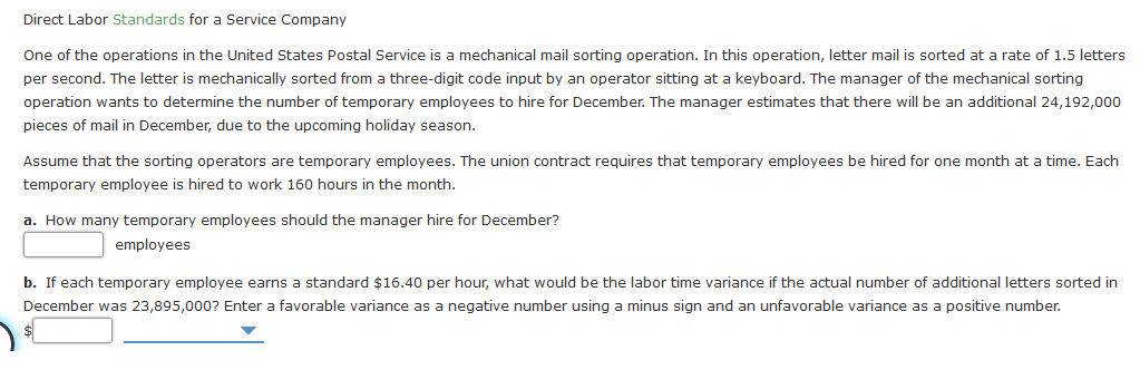 Solved Direct Labor Standards for a Service Company One of | Chegg.com