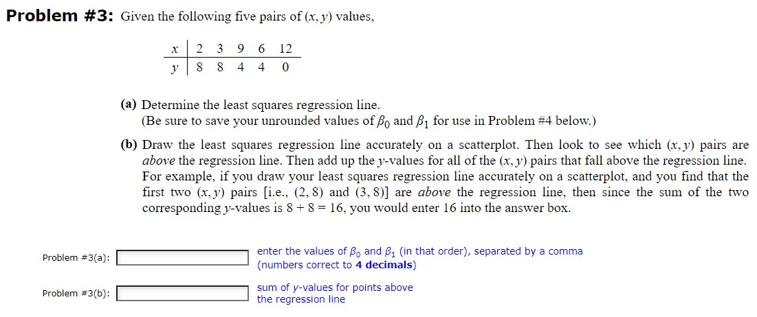 Solved Problem \#3: Given the following five pairs of (x,y) | Chegg.com