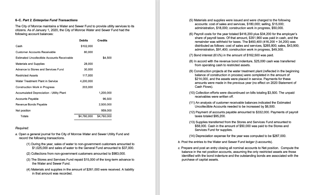 6C. Part 2. Enterprise Fund Transactions The City of