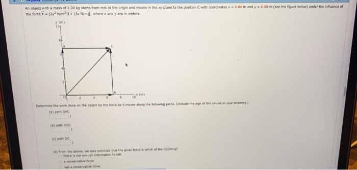 Solved An object with a mass of 2.00 kg starts from rest at | Chegg.com