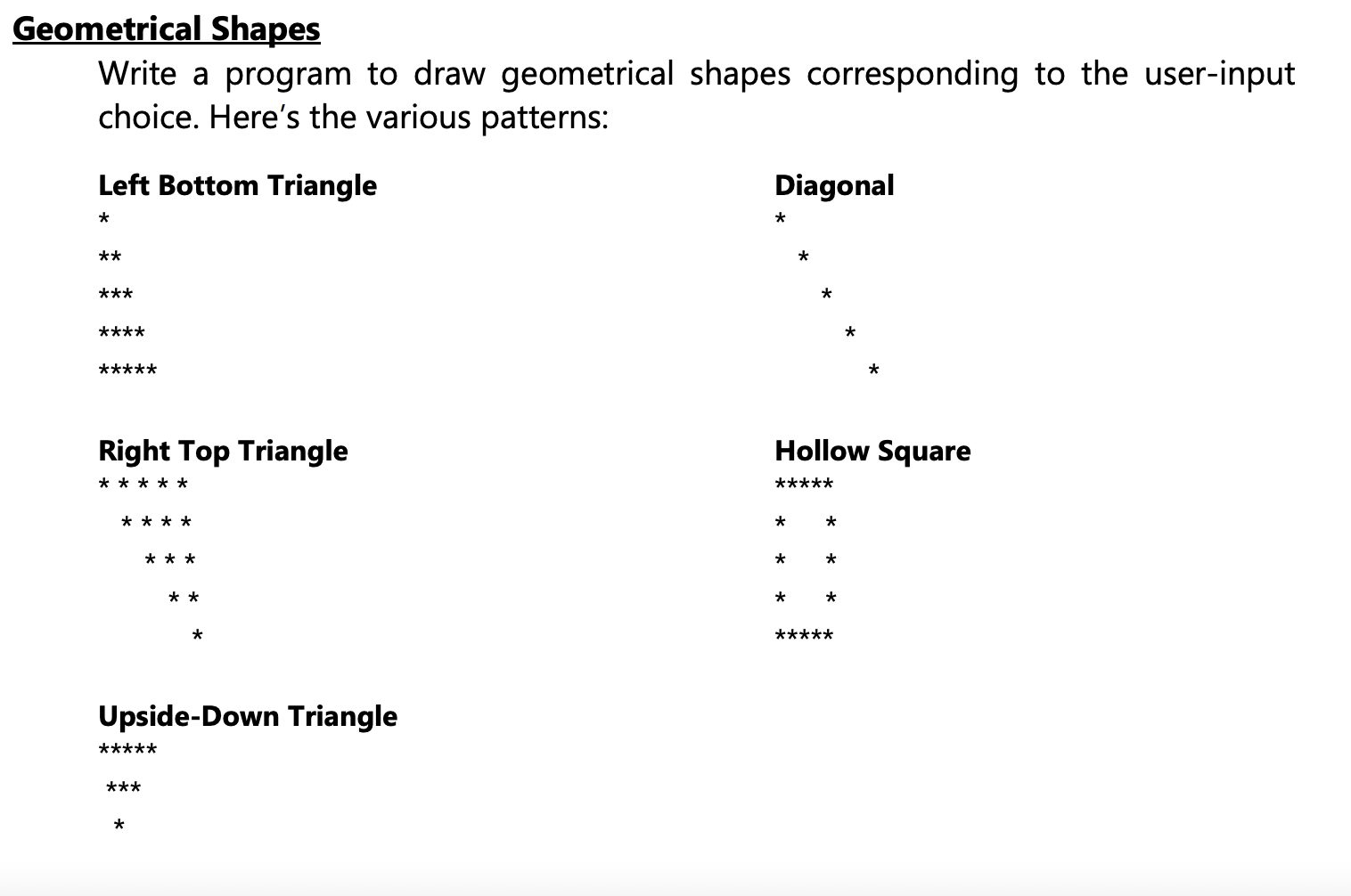 Geometrical Shapes Write a program to draw | Chegg.com