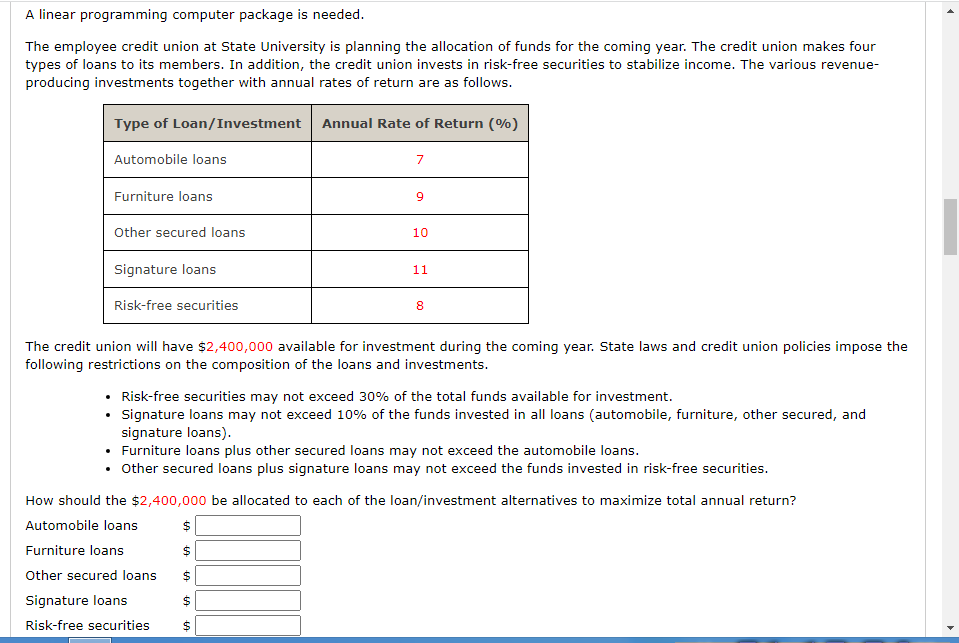 Solved A linear programming computer package is needed. The | Chegg.com