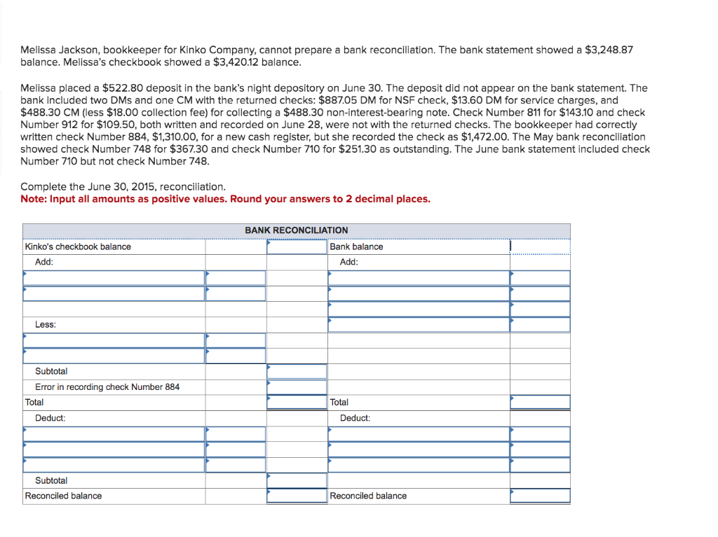 Solved Melissa Jackson, bookkeeper for Kinko Company, cannot | Chegg.com