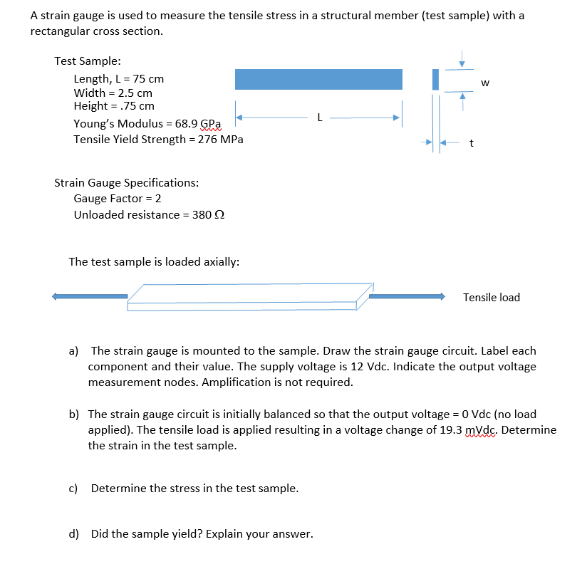 Solved A strain gauge is used to measure the tensile stress