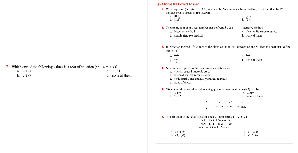 Q 2 Choose The Correct Answer 1 When Equation Chegg Com