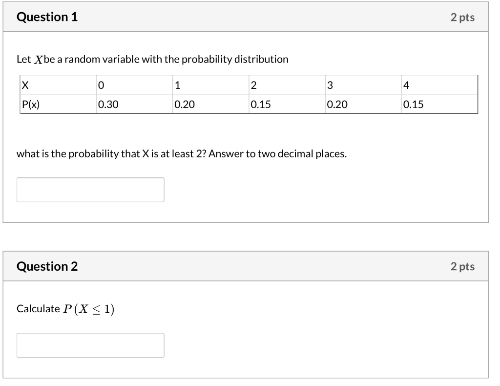 Solved Question 1 2 Pts Let X Be A Random Variable With The