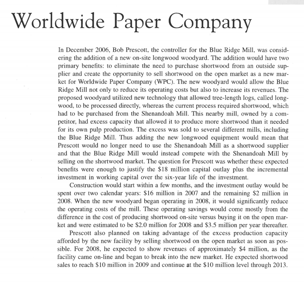 Solved Worldwide Paper Company In December 2006, Bob