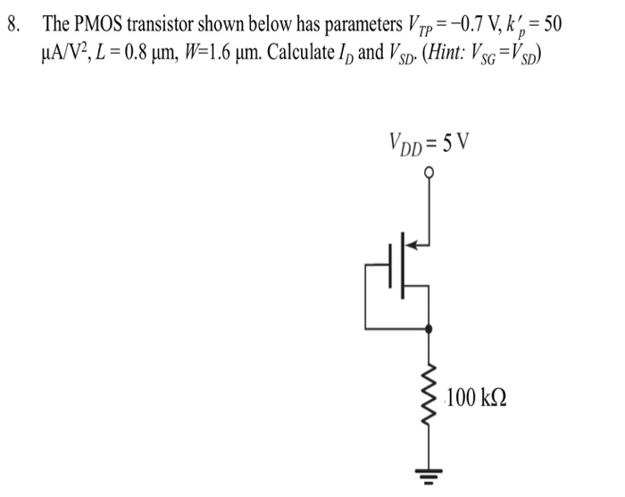 Solved The PMOS transistor shown below has parameters V_TP =