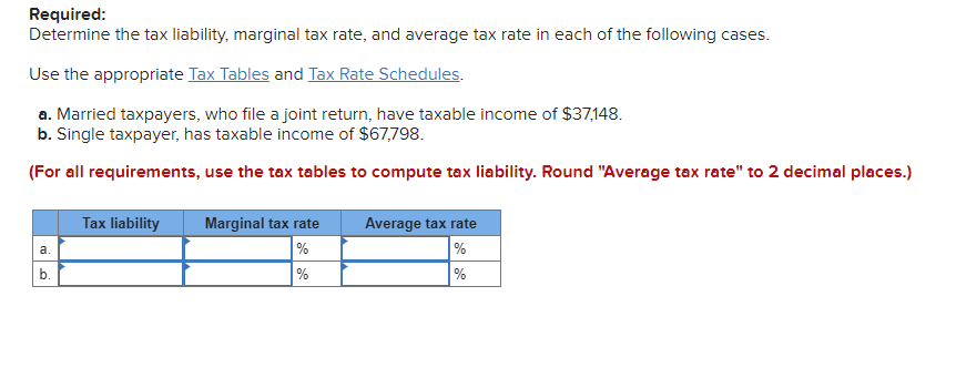 Solved Required: Determine the tax liability, marginal tax | Chegg.com