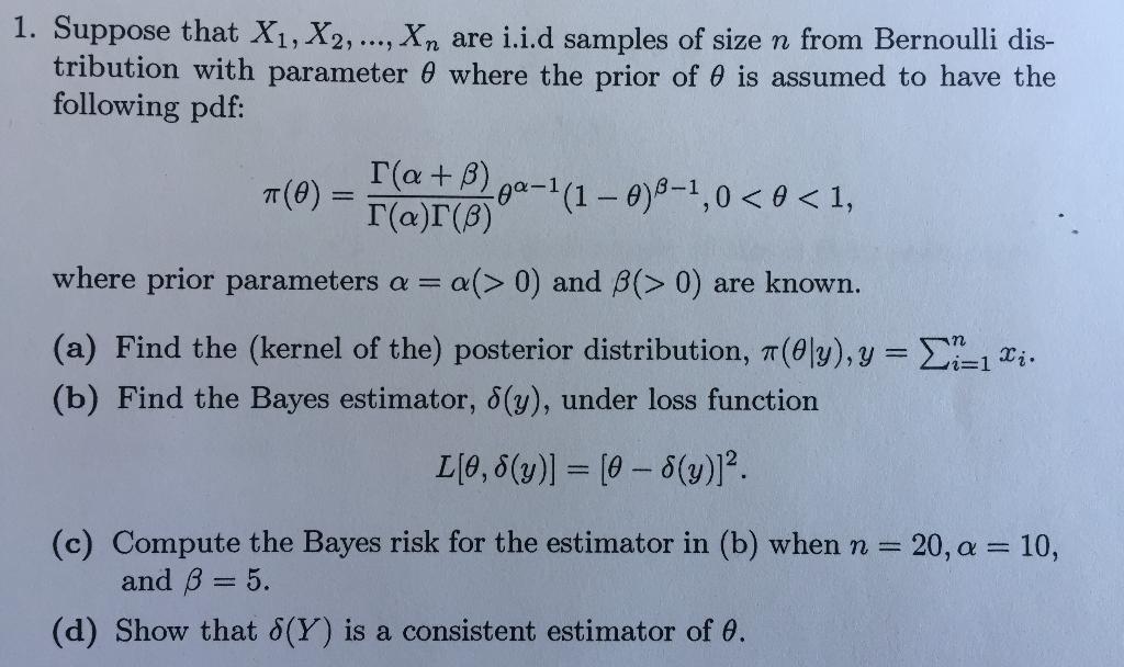 Solved 1. Suppose That X1, X2, ..., Xn Are I.i.d Samples Of | Chegg.com