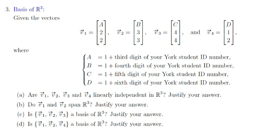Solved 3. Basis of R3: Given the vectors D -1).--.--.--- 2 | Chegg.com