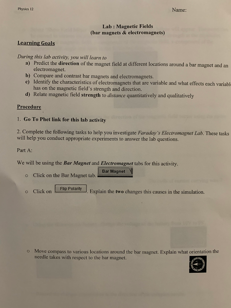 Physics 12 Name Lab Fields (bar &