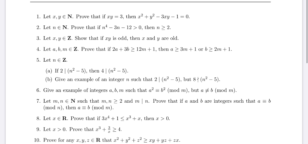 Solved 1 Let X Y E N Prove That If Xy 3 Then X2 Y2 Chegg Com