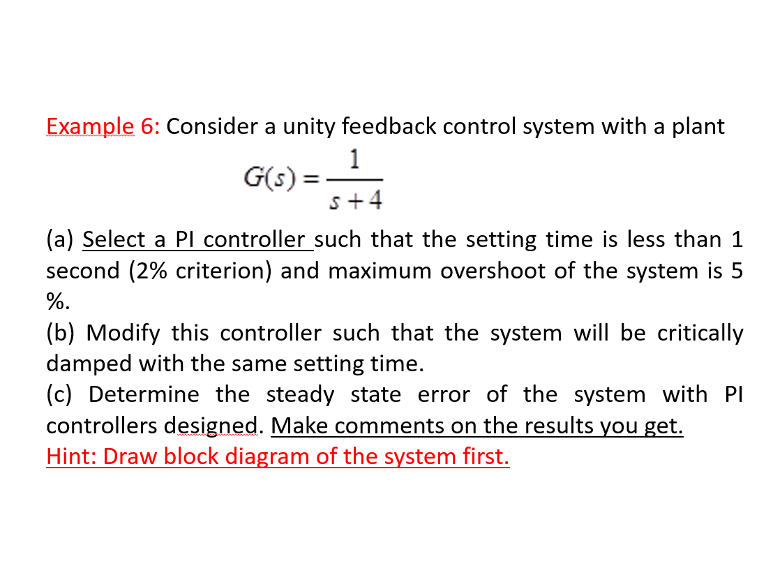 Solved Example 6: Consider a unity feedback control system | Chegg.com