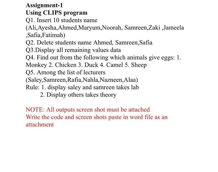 Assignment-1 Using CLIPS program Q1. Insert 10 | Chegg.com