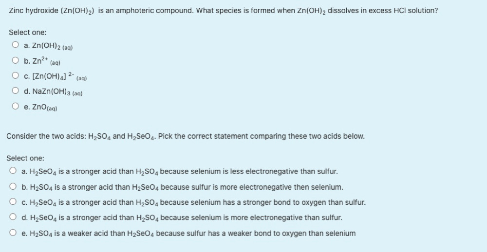 Solved Zinc hydroxide (Zn(OH)2) is an amphoteric compound.