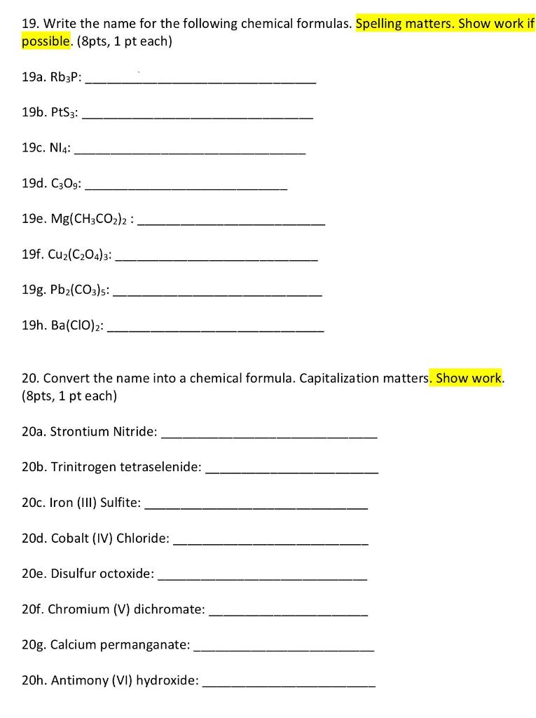 Solved 19. Write the name for the following chemical | Chegg.com