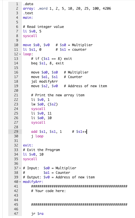 Solved Complete the modifyArr subroutine. The subroutine | Chegg.com