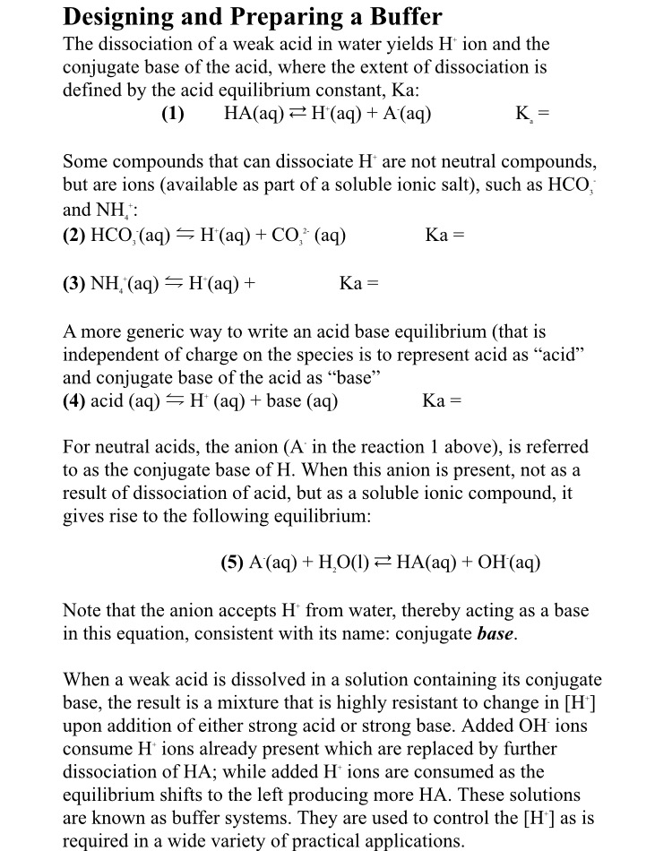 Designing and Preparing a Buffer The dissociation of | Chegg.com