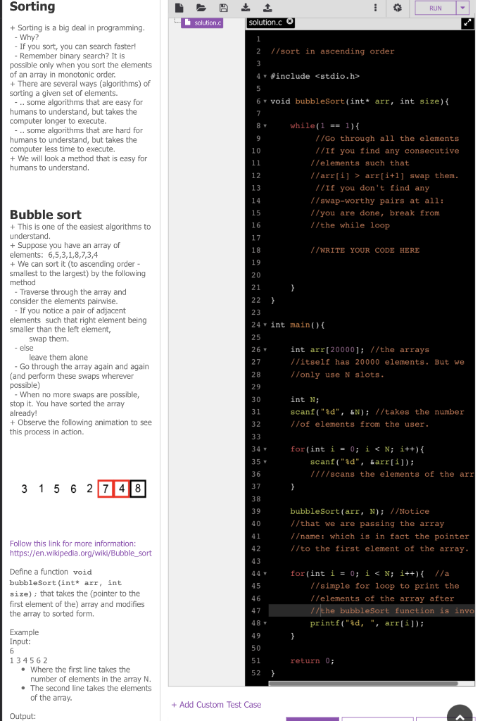 Solved Sorting RUN solution.c solution.c 1 //sort in | Chegg.com