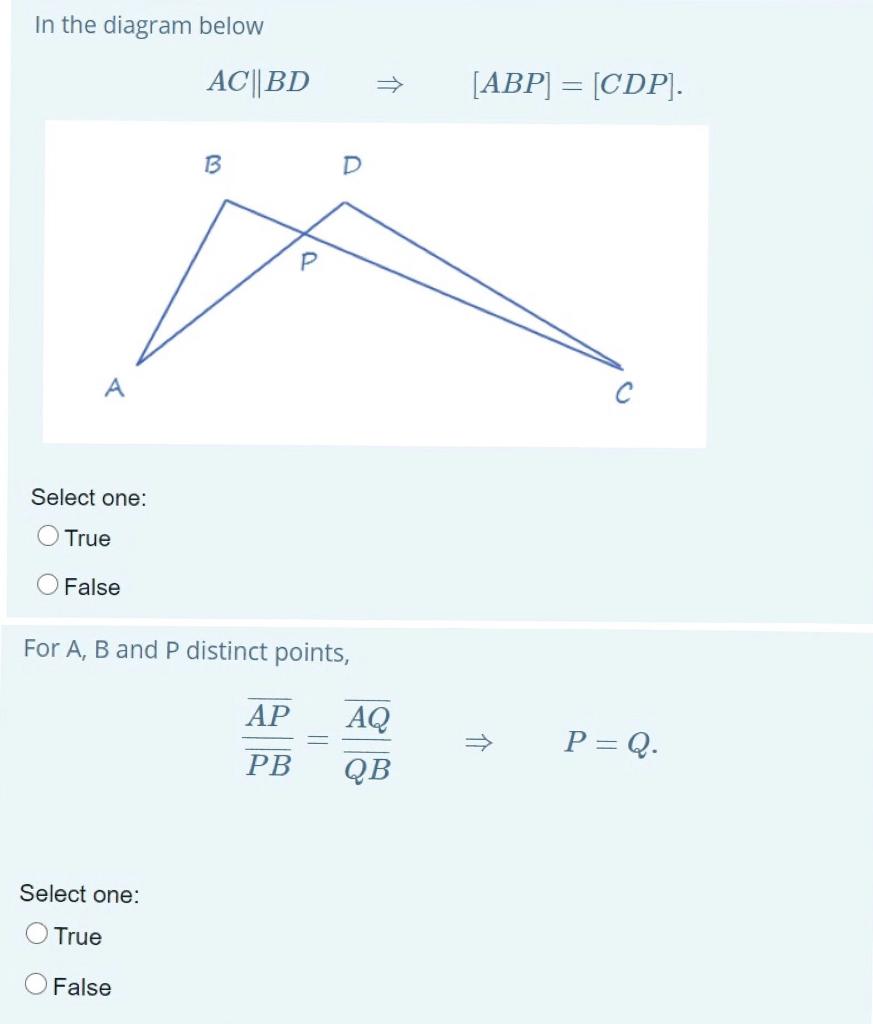 Solved In the diagram below AC||BD [ABP] = [CDP] B D Р A | Chegg.com