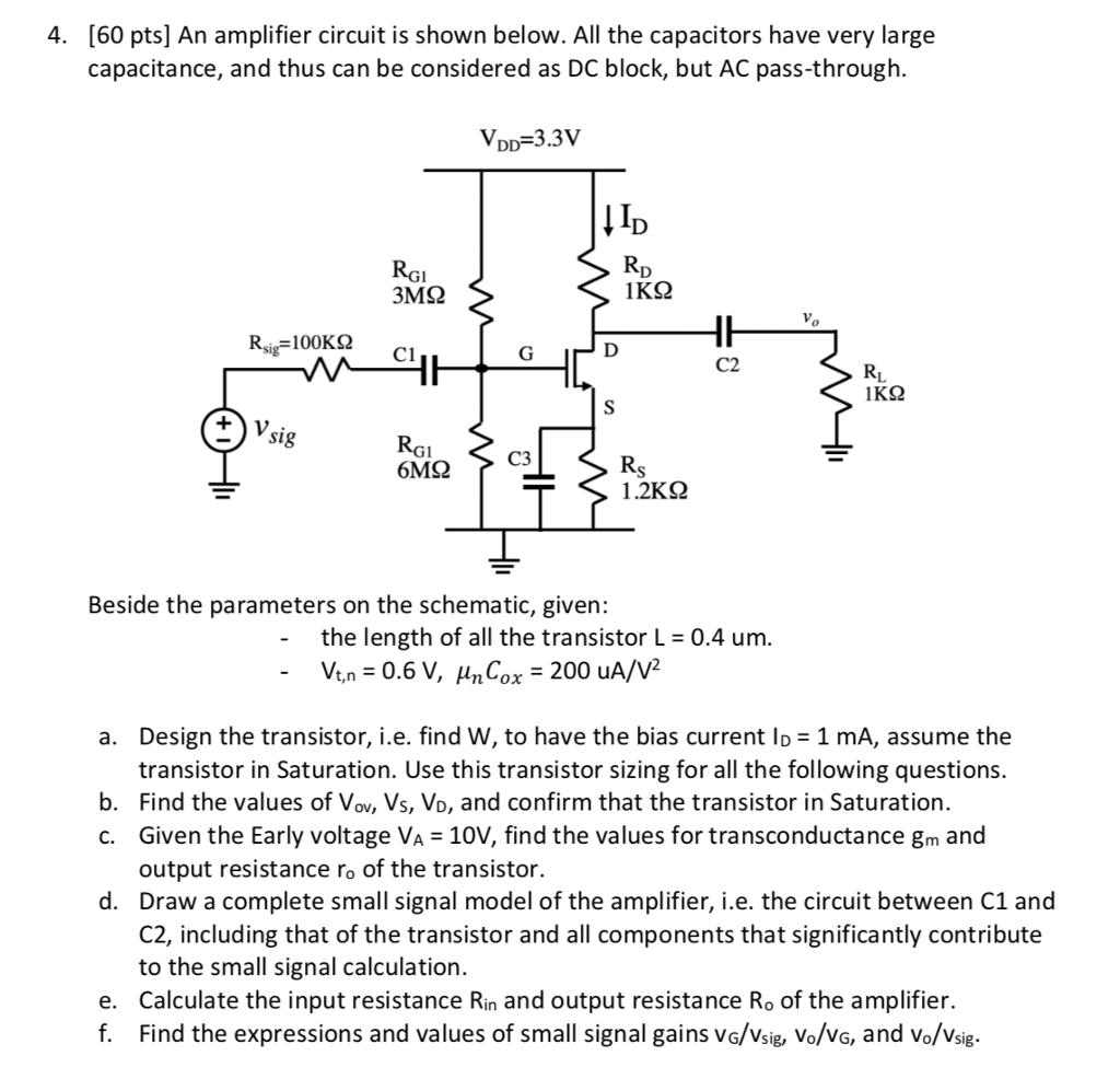 Solved [60 pts] An amplifier circuit is shown below. All the | Chegg.com