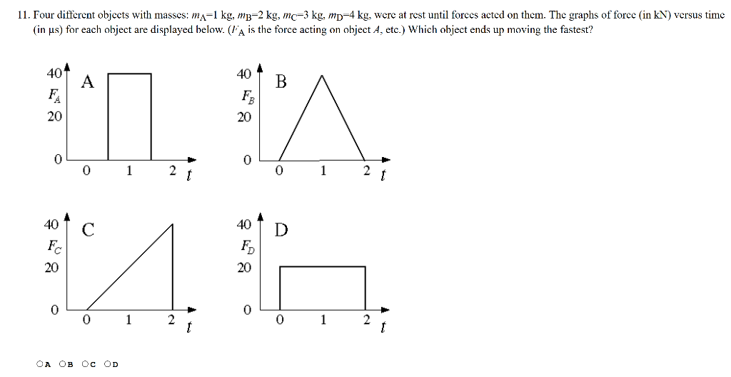 Solved 11. Four different objects with masses: ma-1 kg, mp-2