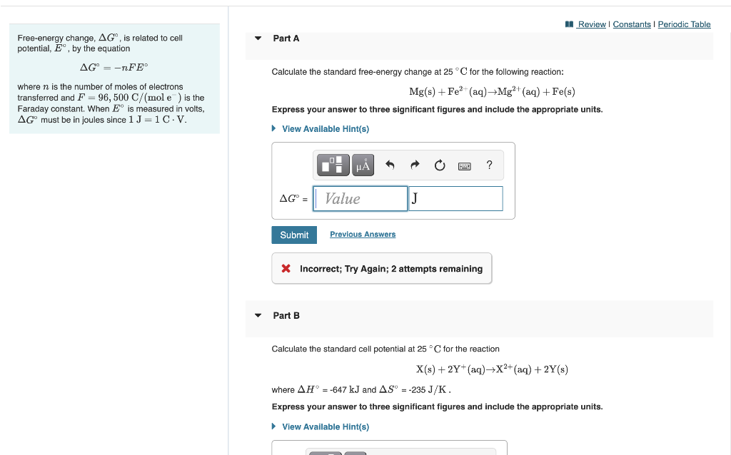 Solved A Calculate The Standard Free Energy Change At Chegg Com