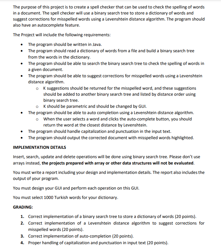 Solved The purpose of this project is to create a spell | Chegg.com