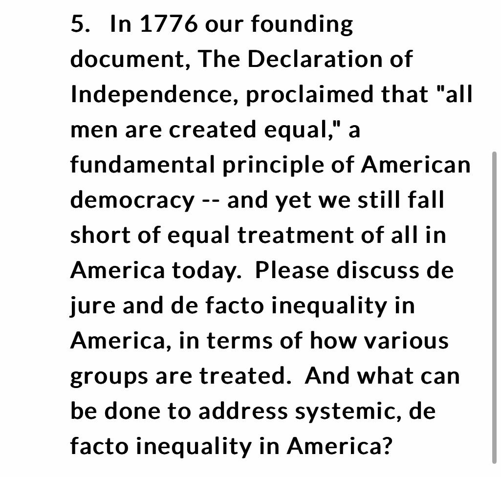 5. In 1776 our founding document, The Declaration of