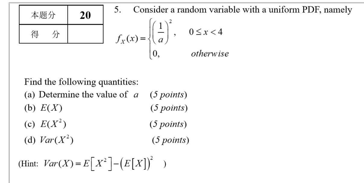 Solved 5. Consider A Random Variable With A Uniform PDF, | Chegg.com