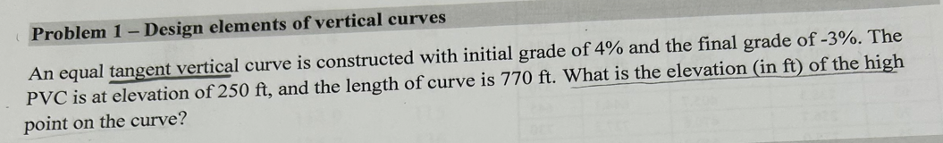 Solved Problem 1 - ﻿Design elements of vertical curvesAn | Chegg.com