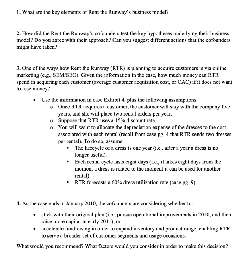Solved 1. What are the key elements of Rent the Runway's