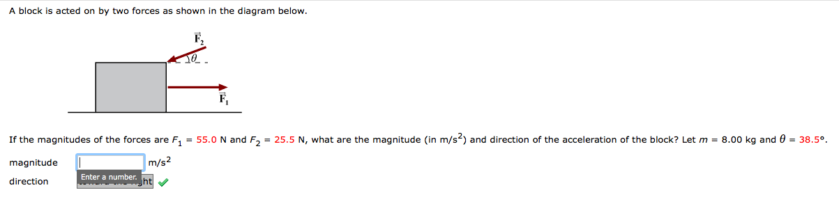 Solved A block is acted on by two forces as shown in the | Chegg.com