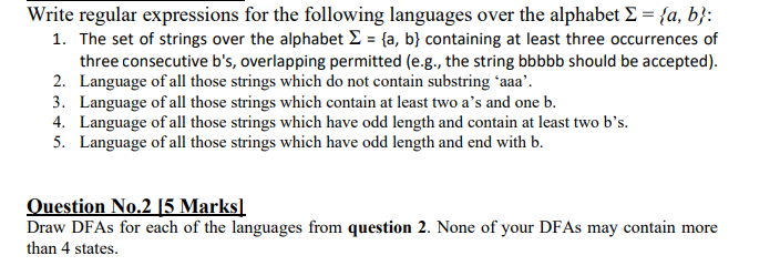 Write Regular Expressions For The Following Languages | Chegg.com