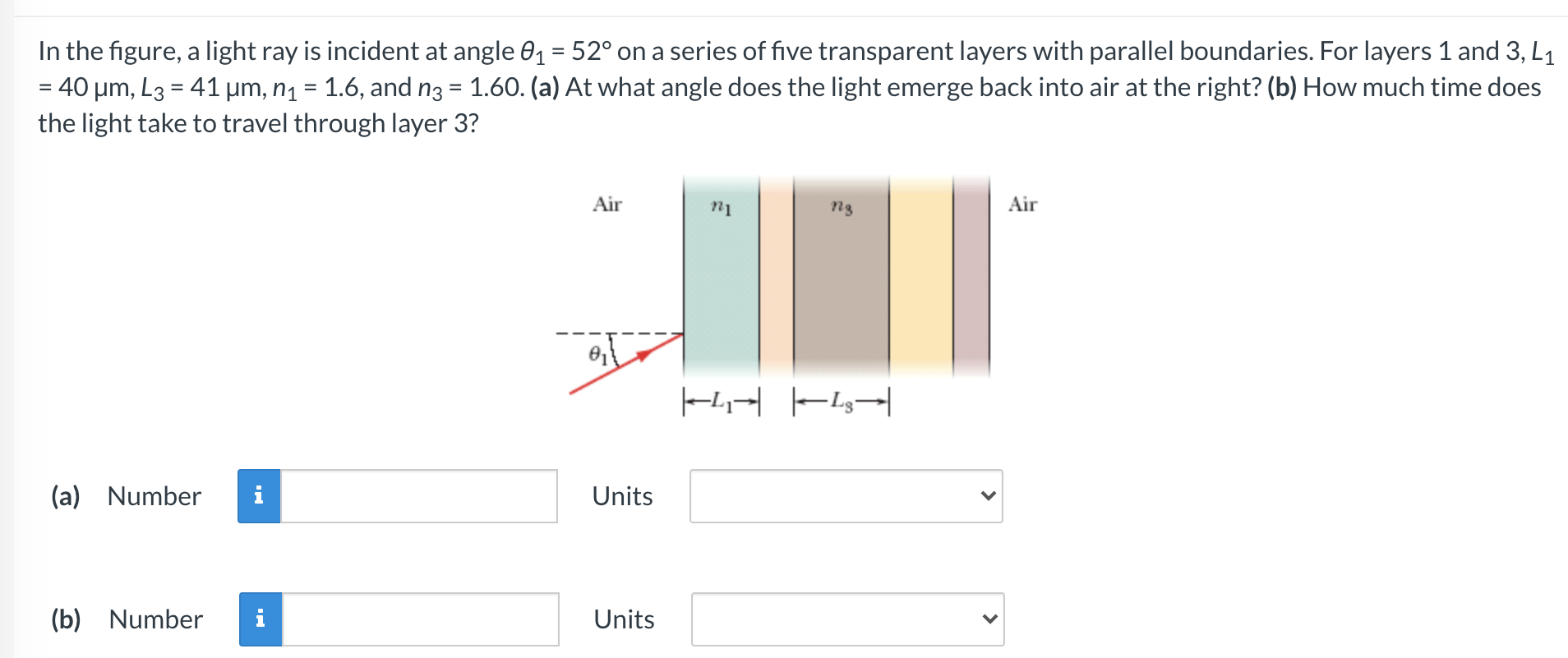 Solved In the figure, a light ray is incident at angle | Chegg.com