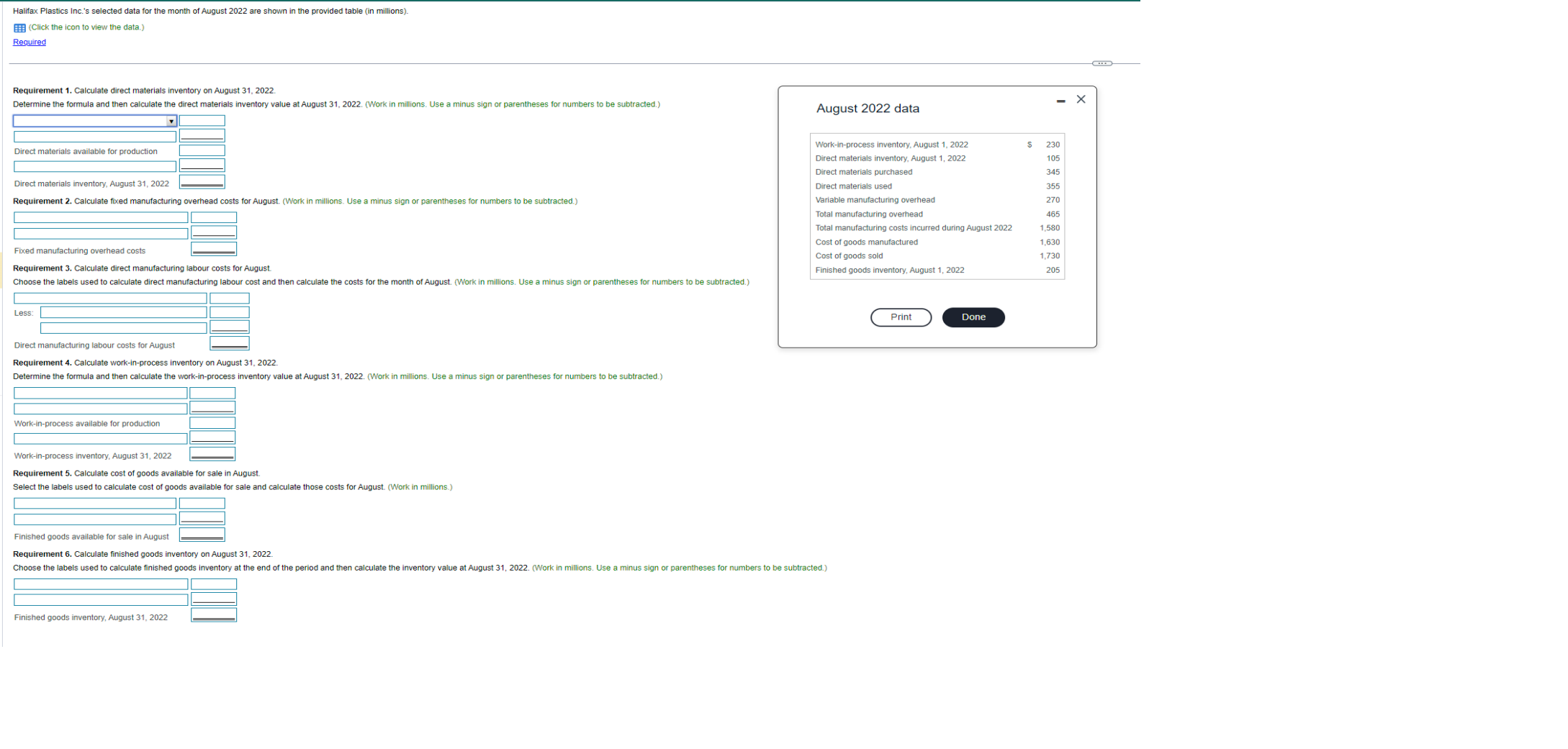 Halifax Plastics Inc.'s selected data for the month