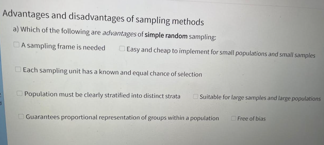 Solved Advantages and disadvantages of sampling methods a) | Chegg.com