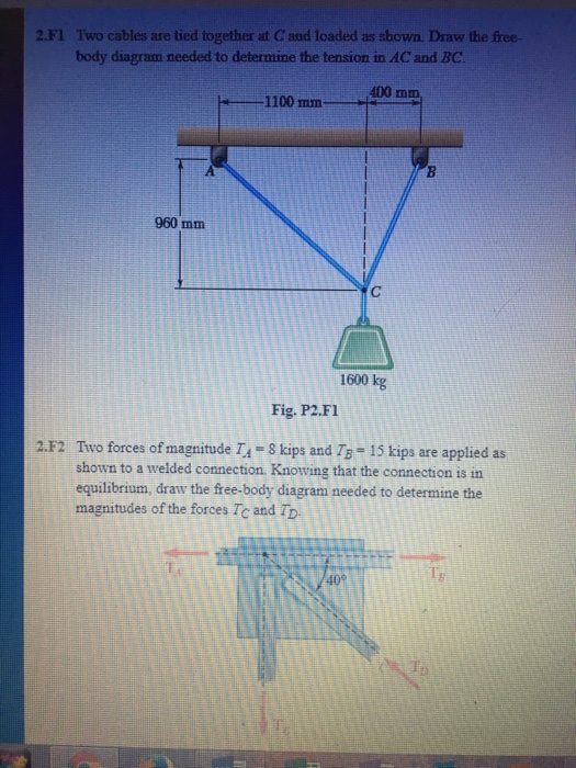 Solved Two cables are tied together at C and loaded as shown | Chegg.com