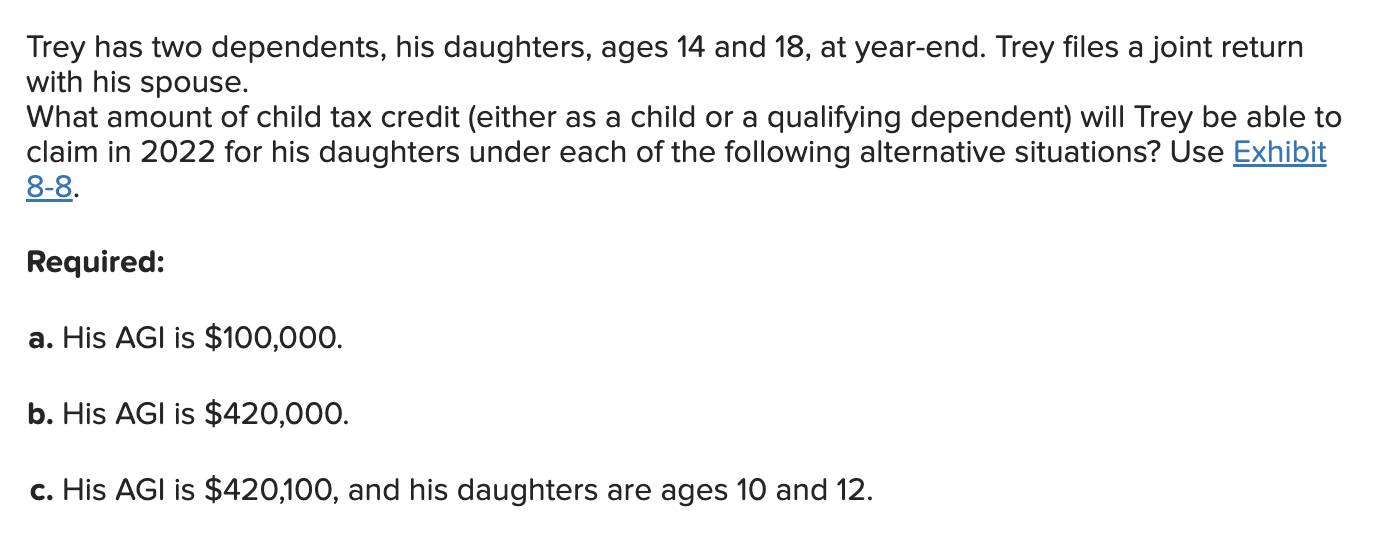 Trey has two dependents, his daughters, ages 14 and