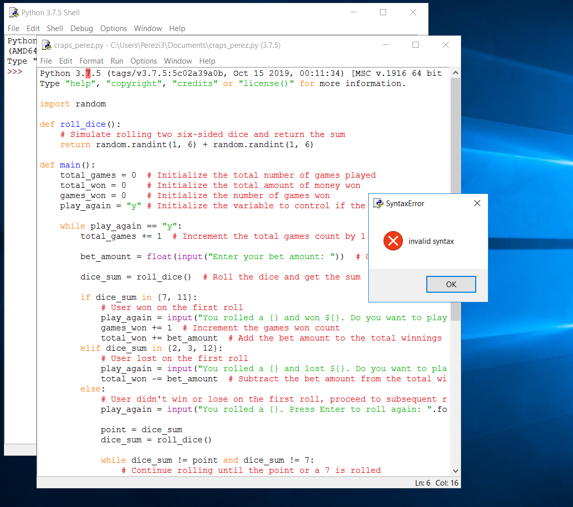 Solved why do I keep coming accross this synatx issue | Chegg.com