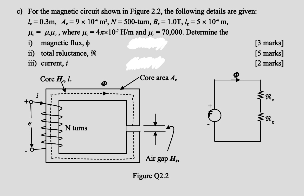 Solved C For The Magnetic Circuit Shown In Figure 2 2 T Chegg Com