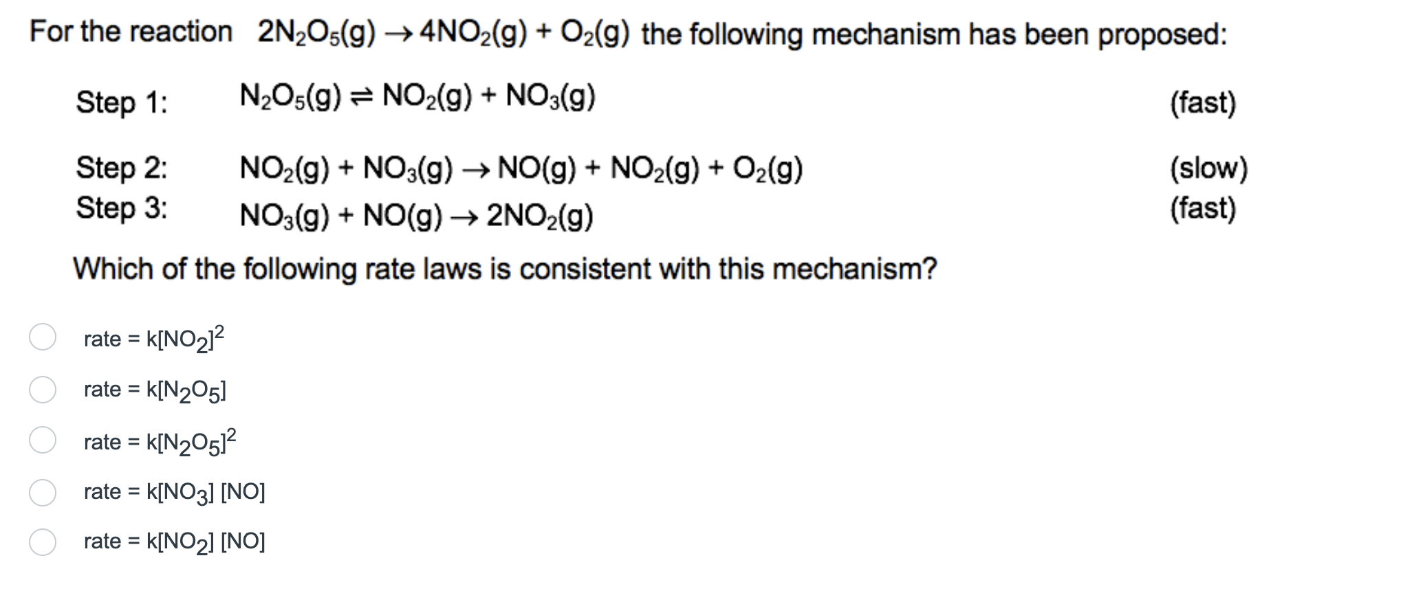 Solved For the reaction 2 N2O5( g)→4NO2( g)+O2( g) the | Chegg.com