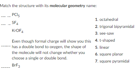 Solved Match the structure with its molecular geometry name: | Chegg.com