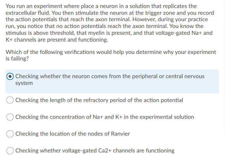 Solved You run an experiment where place a neuron in a | Chegg.com