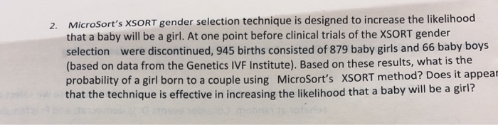 gender selection using xsort method discrete data set