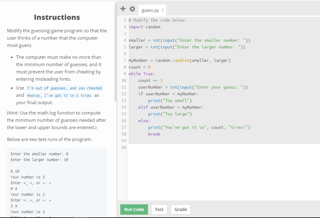 Solved +guess.py Instructions Modify the guessing-game | Chegg.com