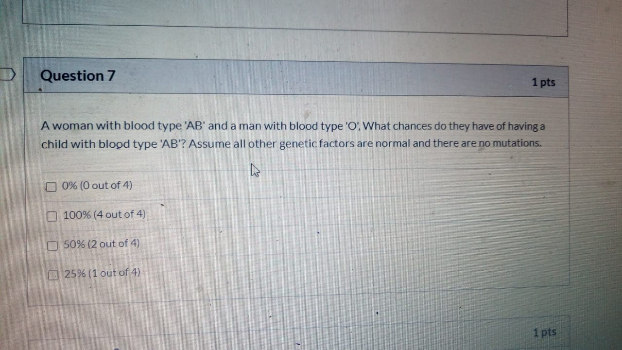 Solved Question 7 1 pts A woman with blood type 'AB' and a | Chegg.com