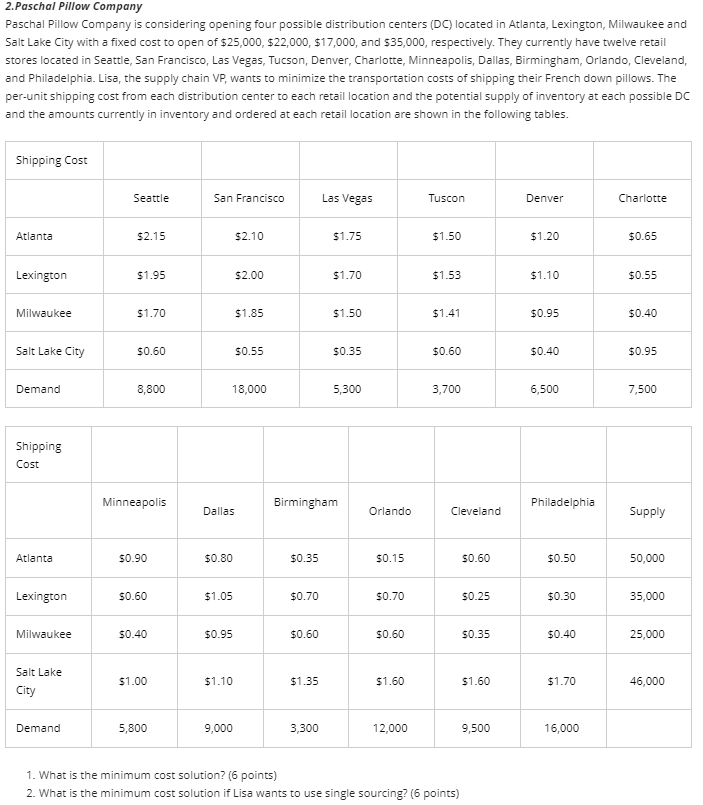 Solved 2.Paschal Pillow Company Paschal Pillow Company is